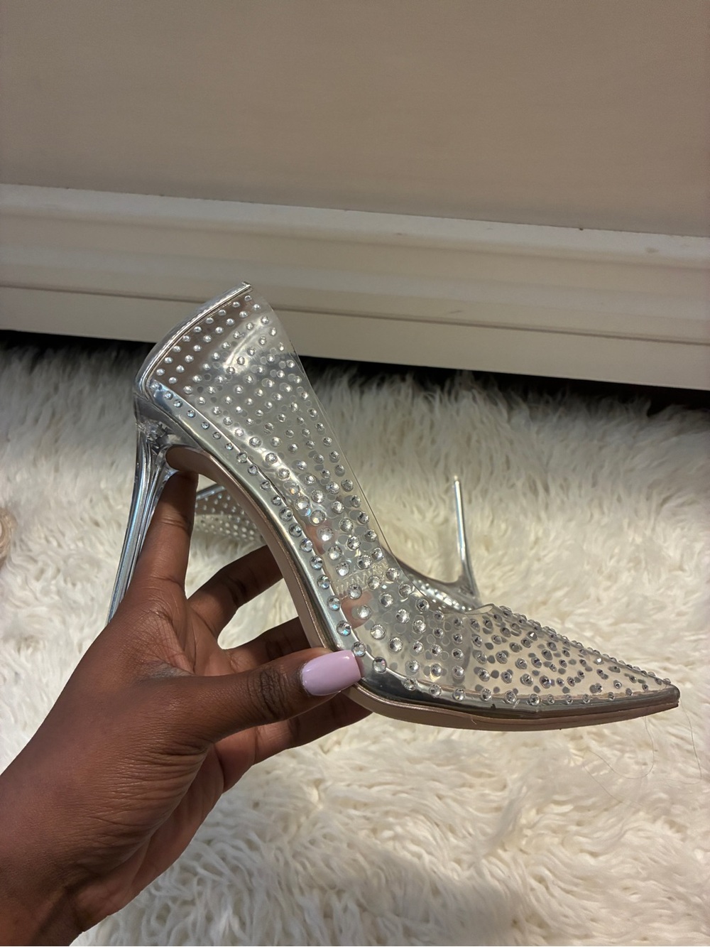 Steve Madden Clear Crystal-Stud Pointed Toe Stiletto Heels - Silver